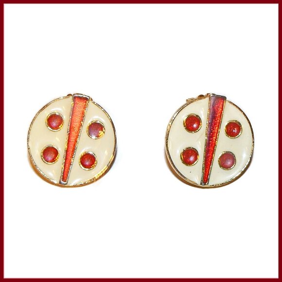 Clip‎ On Earrings Red, White and Gold - Picture 2 of 3